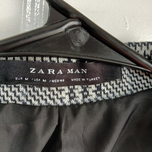 Zara Man Black and White Plaid Mid Length Trench Coat Size Medium - Picture 6 of 11